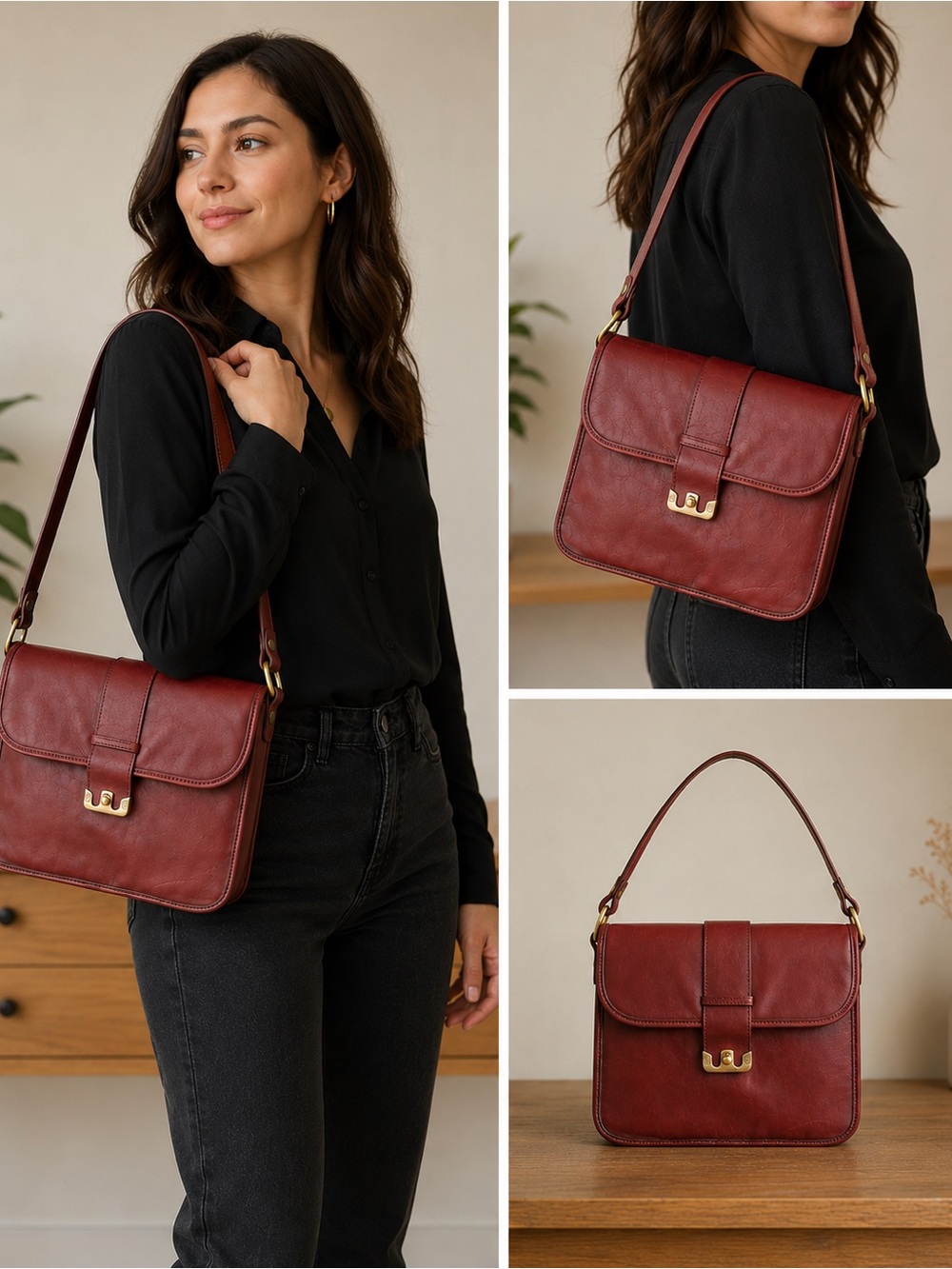 Vintage 70s ETIENNE AIGNER Handmade Medium Leather Handbag Shoulder Bag OXBLOOD